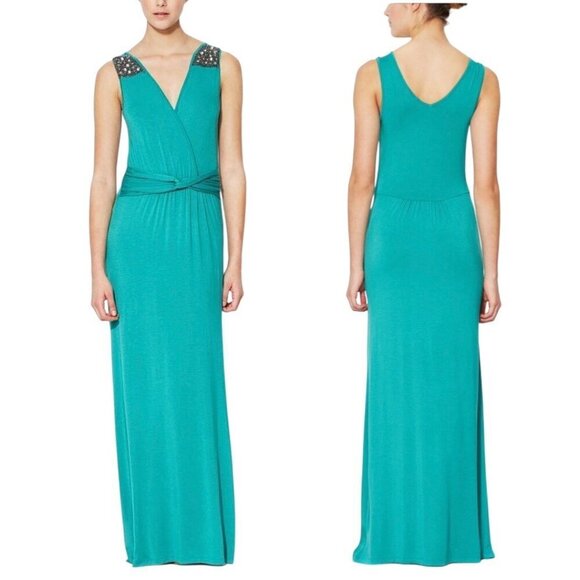 NWOT Boho Beaded Maxi Dress Sz.M Green Teal Sleeveless Event Festival Summer - Picture 3 of 14